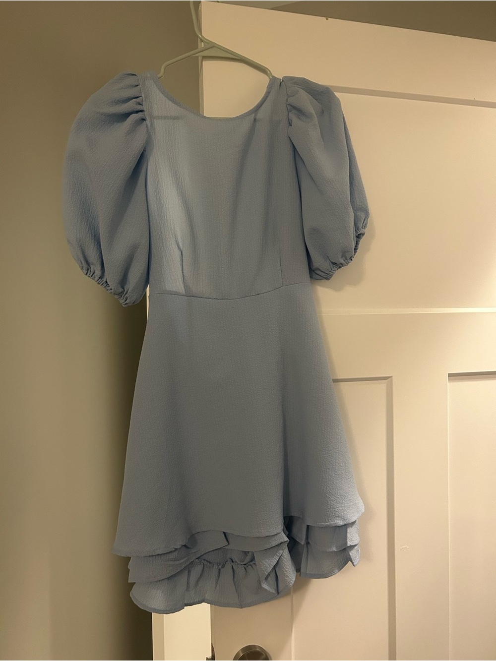 Altar'd State Light Blue Backless Puff-Sleeve Mini Dress